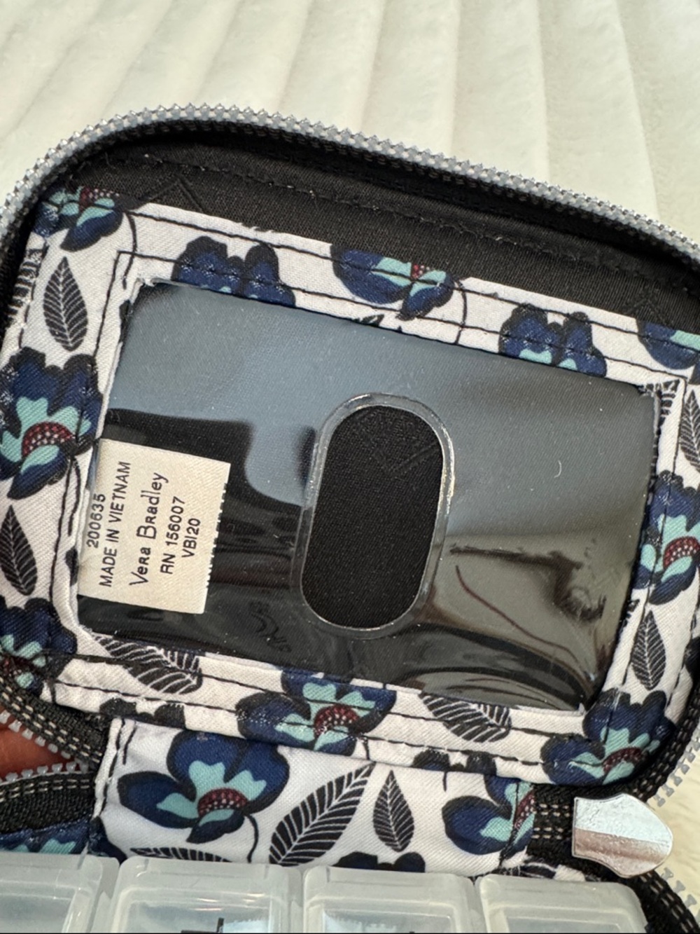 Vera Bradley Black and White Quilted Travel Pill Vitamin Case with Floral Detail - Picture 4 of 5